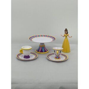 Disney Beauty The Beast Chip Mrs. Potts Tea Set Cake Stand Plates Cups Belle